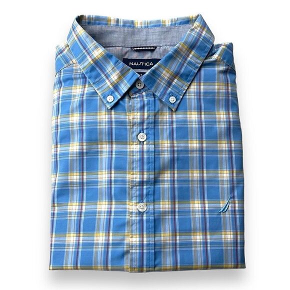 Nautica‎ Shirt Mens Extra Large XL Blue Plaid Stretch Long Sleeve Button Down - Picture 1 of 13